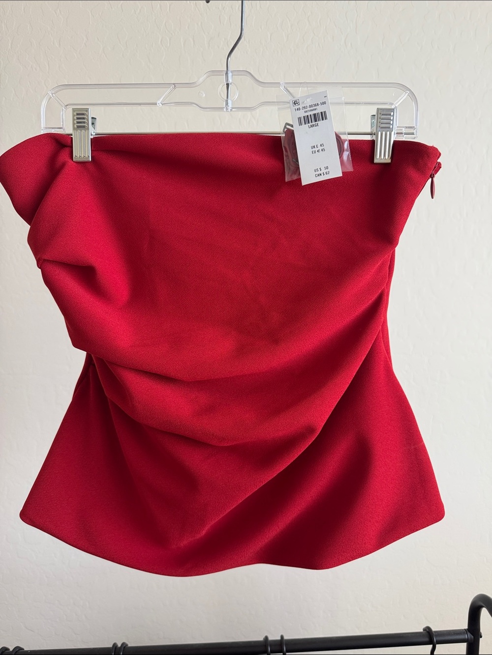 Red Strapless Draped Women’s Tube Top w/ Optional Straps
